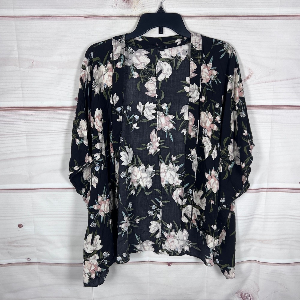 Talula Kimono Top Women S M Black Floral Open Front Woven Boho Flowy Lightweight